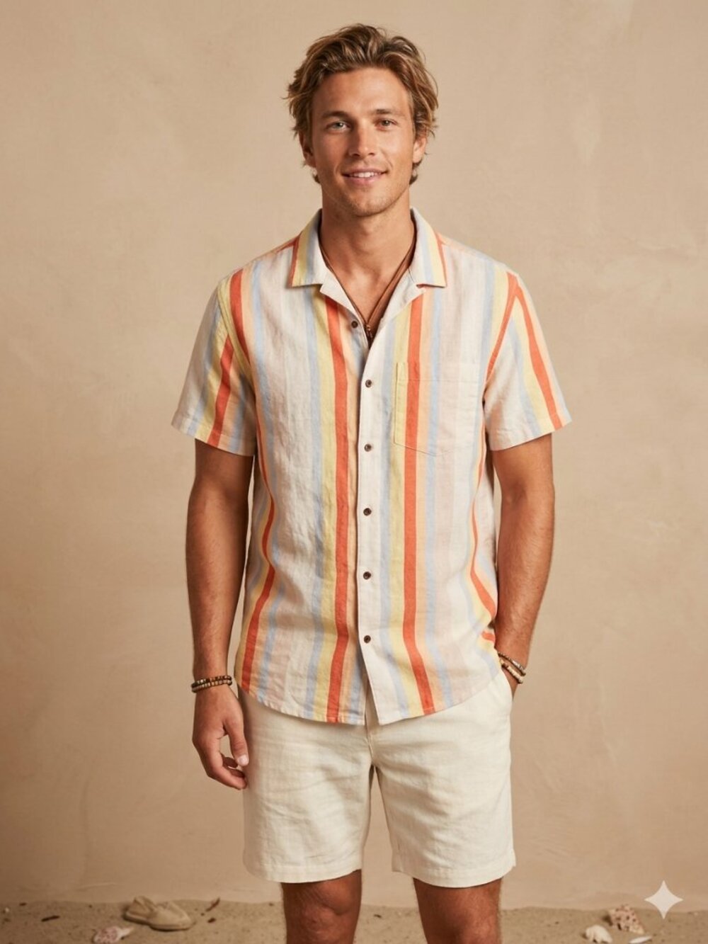 Ripzone Men's Size XL Striped Linen Cotton Blend Casual Button Down Shirt